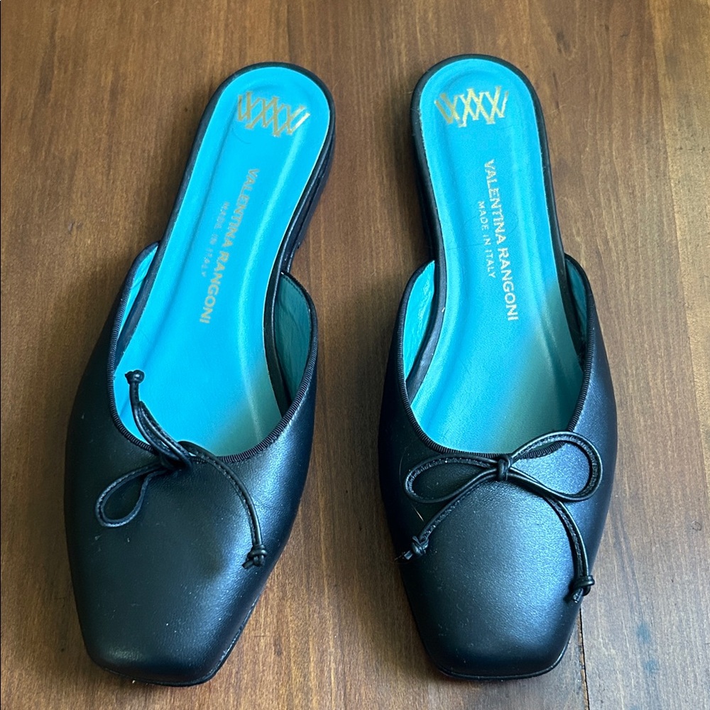Black Leather Mules